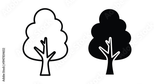 Two tree silhouettes, one outlined and one solid, showcasing nature's duality