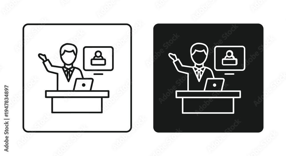 Fototapeta premium Icon illustration showing a person presenting with laptop and a screen