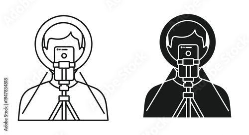 Two variations of a person using a ring light with smartphone stand