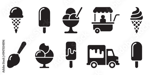 Collection of flat design ice cream icons and symbols for web and mobile applications