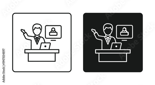 Icon illustration showing a person presenting with laptop and a screen
