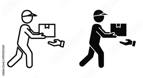 Delivery service icons showing a person delivering a box to a customer