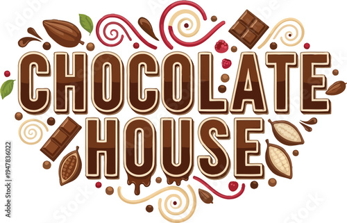 Chocolate House Logo with Cacao Illustration