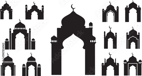 Islamic Architecture Silhouettes Set of Mosque Arches and Domes