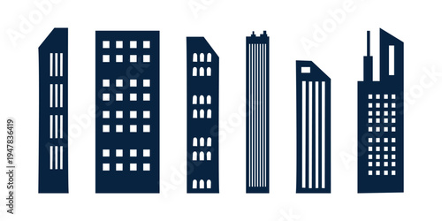 Modern City Building Silhouette Set – Urban Skyscraper Icons