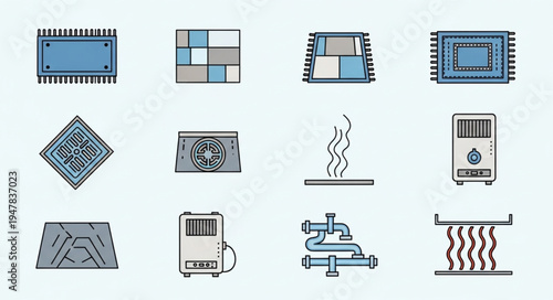 Collection of Rugs, Heaters, and Plumbing Systems for Home Comfort.