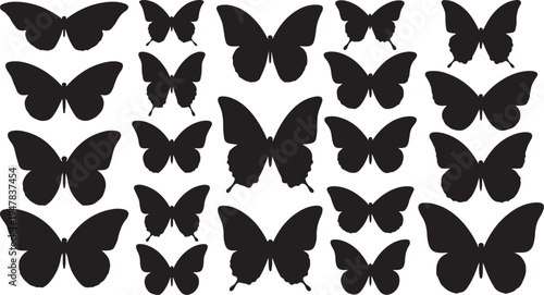 Black Butterfly Silhouettes on White Background Pattern