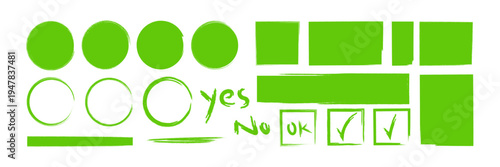 Green brush strokes and shapes for artistic expression