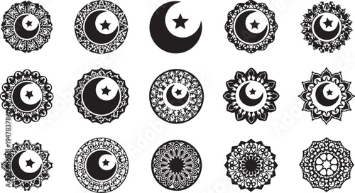 Islamic crescent moon and star mandala designs