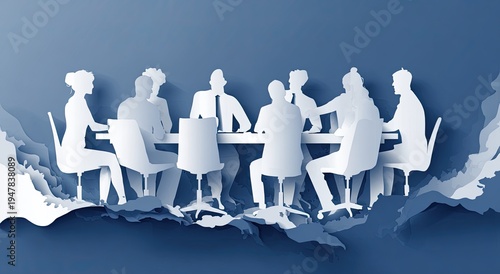 Paper Cutout Business Meeting Around a Conference Table.