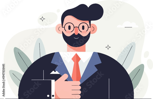 Professional man in suit with beard and glasses, stylized art