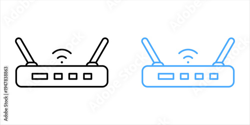 Wireless wifi router icon set in minimalist line art style.