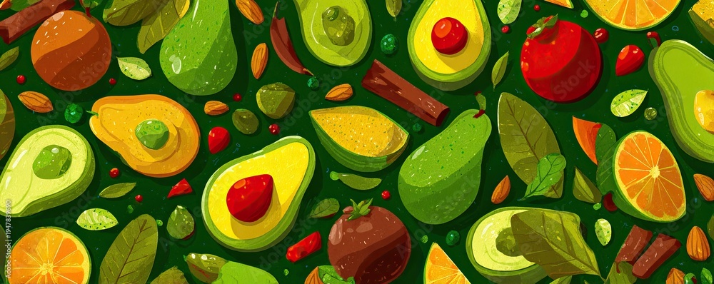custom made wallpaper toronto digitalVibrant Assortment of Fresh Avocados and Citrus Fruits Seamless Pattern.