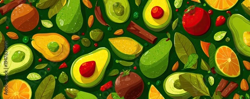 Wallpaper Mural Vibrant Assortment of Fresh Avocados and Citrus Fruits Seamless Pattern. Torontodigital.ca