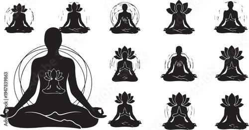 Meditation Silhouette Vector Illustration Set for Yoga Practice