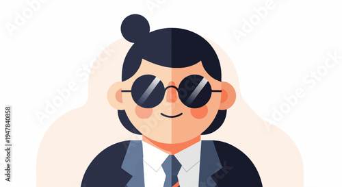 Stylized cartoon portrait of a person in sunglasses and a suit