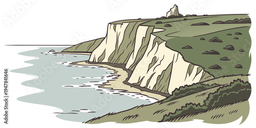 A cliff by the sea with a grassy top Vector