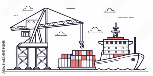 A cargo ship loading containers at a port Vector