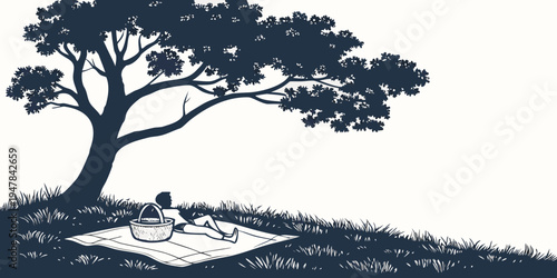 A tree on a hill with a stream running through it Vector