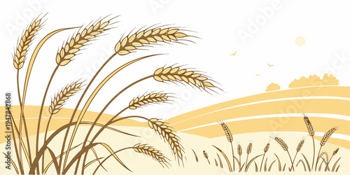 A bunch of wheat on a hillside Vector