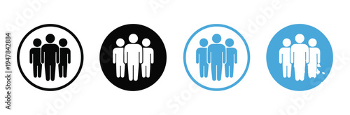 Group of people icons in various styles and colors representing teamwork and community members