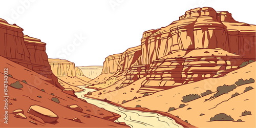 A pixel art desert canyon with sand and rocks Vector