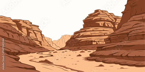 A pixel art canyon with a river running through it Vector