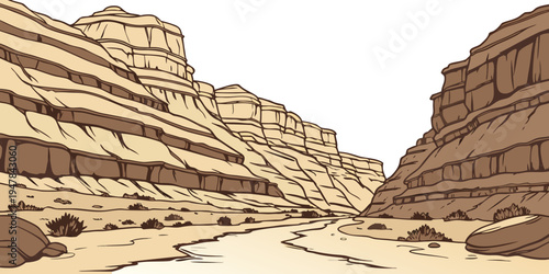 A desert canyon with sand and rocks Vector