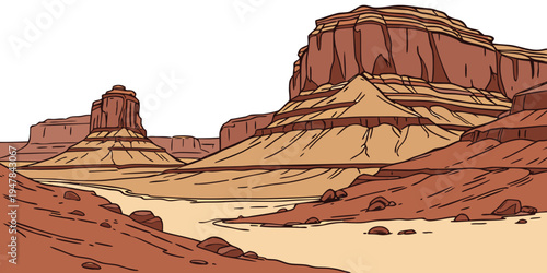 A desert landscape with a large red rock formation Vector