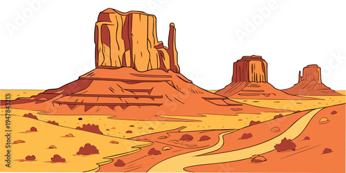 A desert landscape with a large rock formation Vector