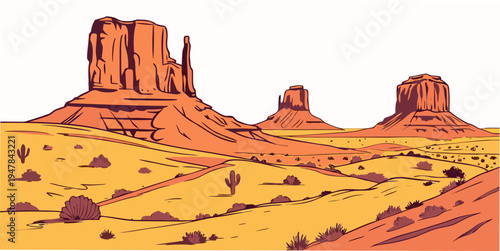 A desert landscape with rock formations Vector
