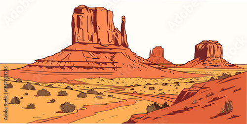 A large red rock formation in the desert Vector