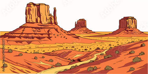 A desert landscape with rock formations Vector