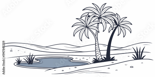 Two palm trees on a beach by the sea Vector