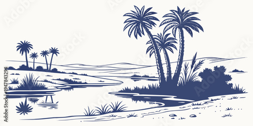 A serene tropical island with palm trees Vector