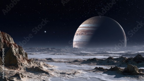 Wallpaper Mural Alien Planet Landscape with Giant Gas Giant Planet in the Sky. Torontodigital.ca