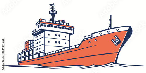 A large orange and white ship on the water Vector