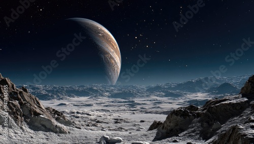 Wallpaper Mural Alien Planet Landscape with Giant Gas Planet in the Night Sky. Torontodigital.ca