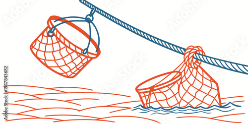 A fishing net being pulled out of the water Vector