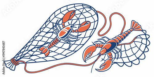 A blue and orange net with a rope Vector