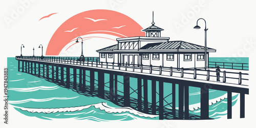 A pier with a building on it Vector
