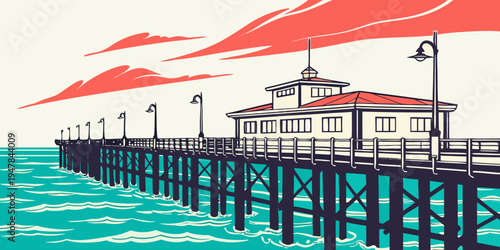 A pier with a building on top Vector