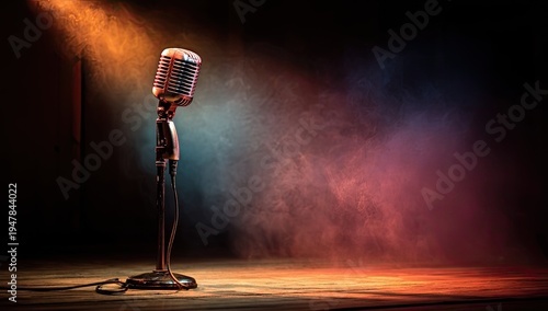 Wallpaper Mural Vintage Microphone on Stage with Dramatic Lighting. Torontodigital.ca