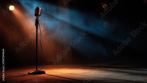 Wallpaper Mural Vintage Microphone on Empty Stage with Dramatic Lighting. Torontodigital.ca