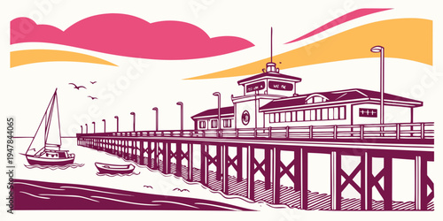 A pier with a building on top of it Vector