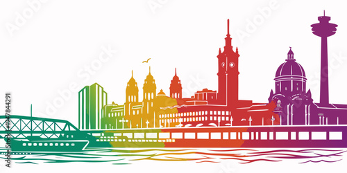 Colorful illustration of hamburg city skyline Vector