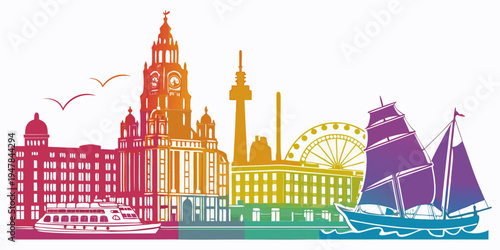 Colorful illustration of liverpool city skyline Vector