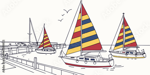 Sailboats with colorful sails on the water Vector