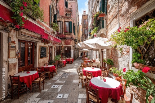Wallpaper Mural Charming Venetian Alleyway with Outdoor Cafe Seating. Torontodigital.ca