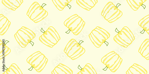 bell pepper seamless pattern. paprika seamless pattern. outline yellow bell pepper seamless pattern background vector illustration. bell pepper flat illustration